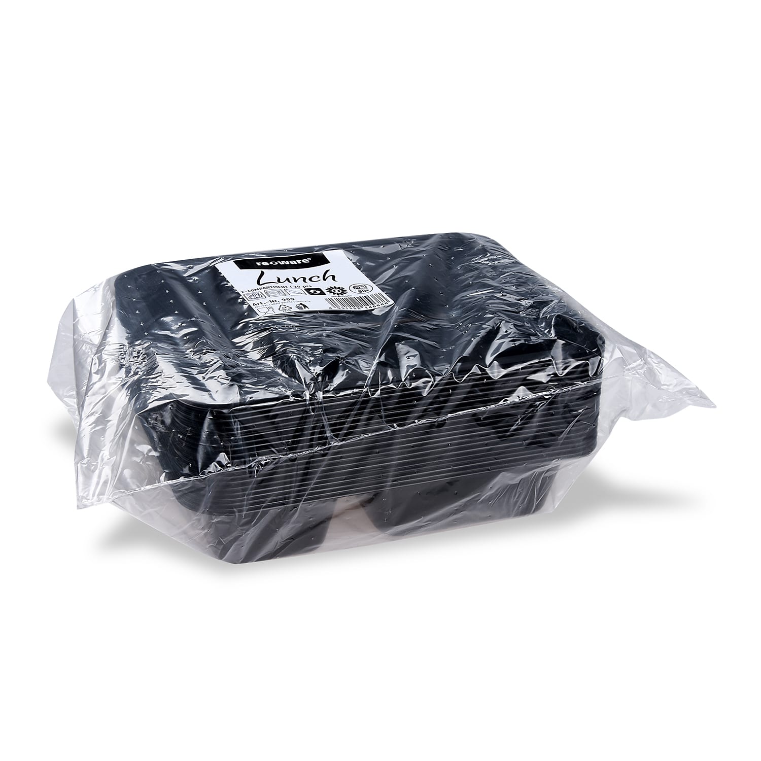 Menü-Schale aus PP schwarz, 2-geteilt, 227 x 178 x 49 mm, Packung mit 20 Stück