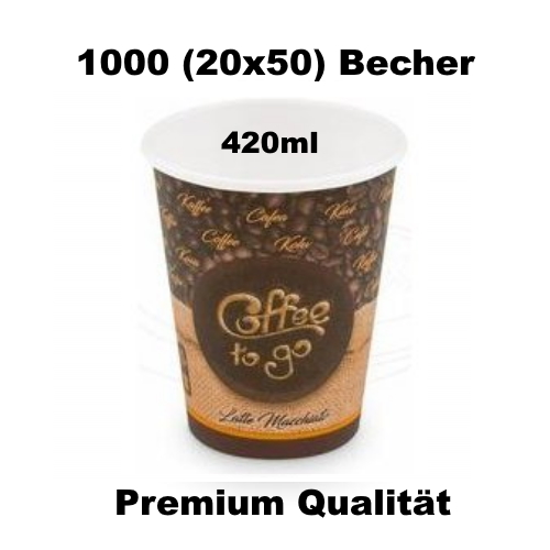 Pappbecher FSC Mix/PE 420 ml Ø 90 mm Coffee to go Motiv, Karton à 16 Packungen / 800 Stück