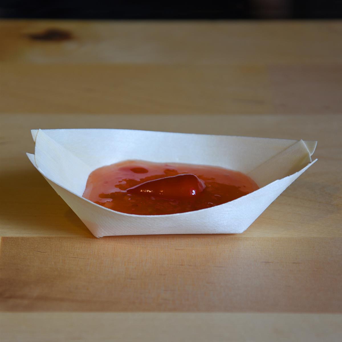 Fingerfood-Schale Holz FSC 100% Schiffchen 8 x 5,5 x 2,5 cm, Packung mit 100 Stück