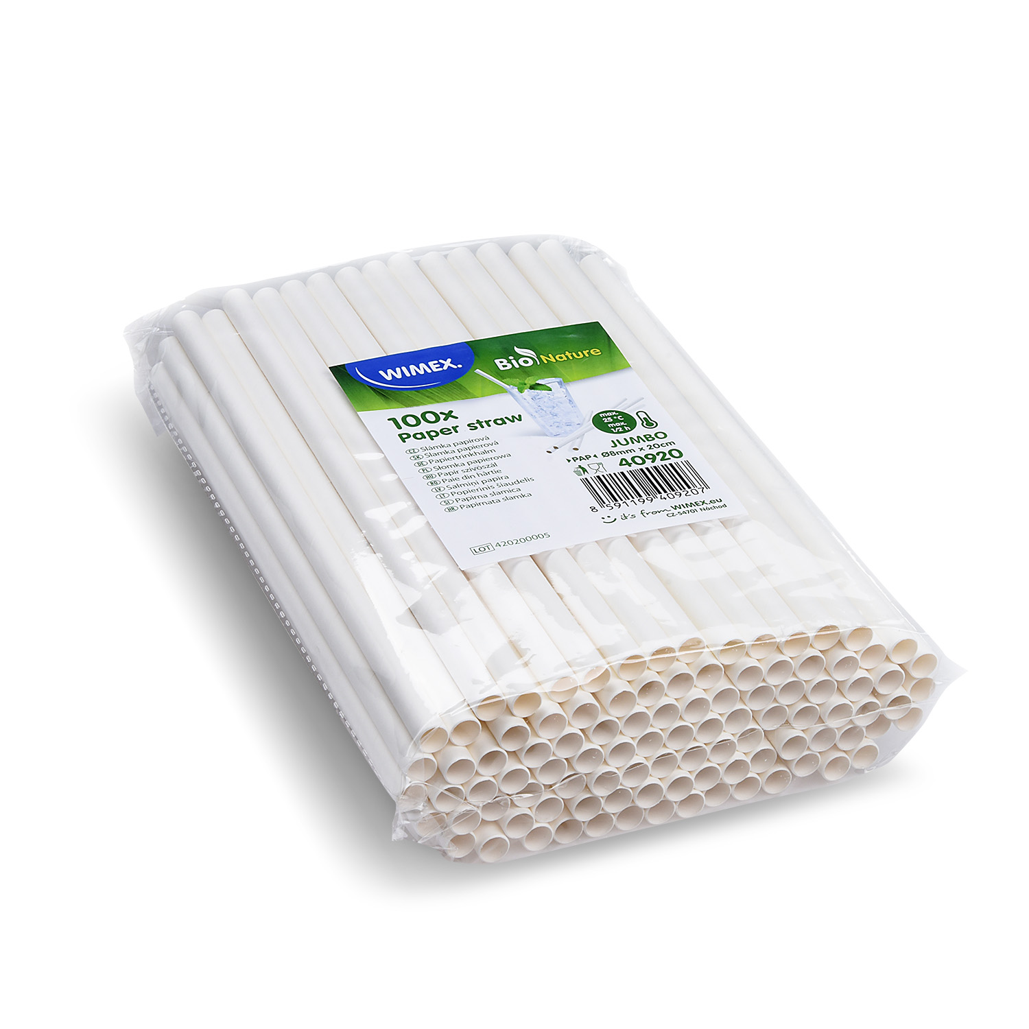 Papiertrinkhalm FSC Mix weiss JUMBO Ø 8 mm x 20 cm, Packung mit 100 Stück