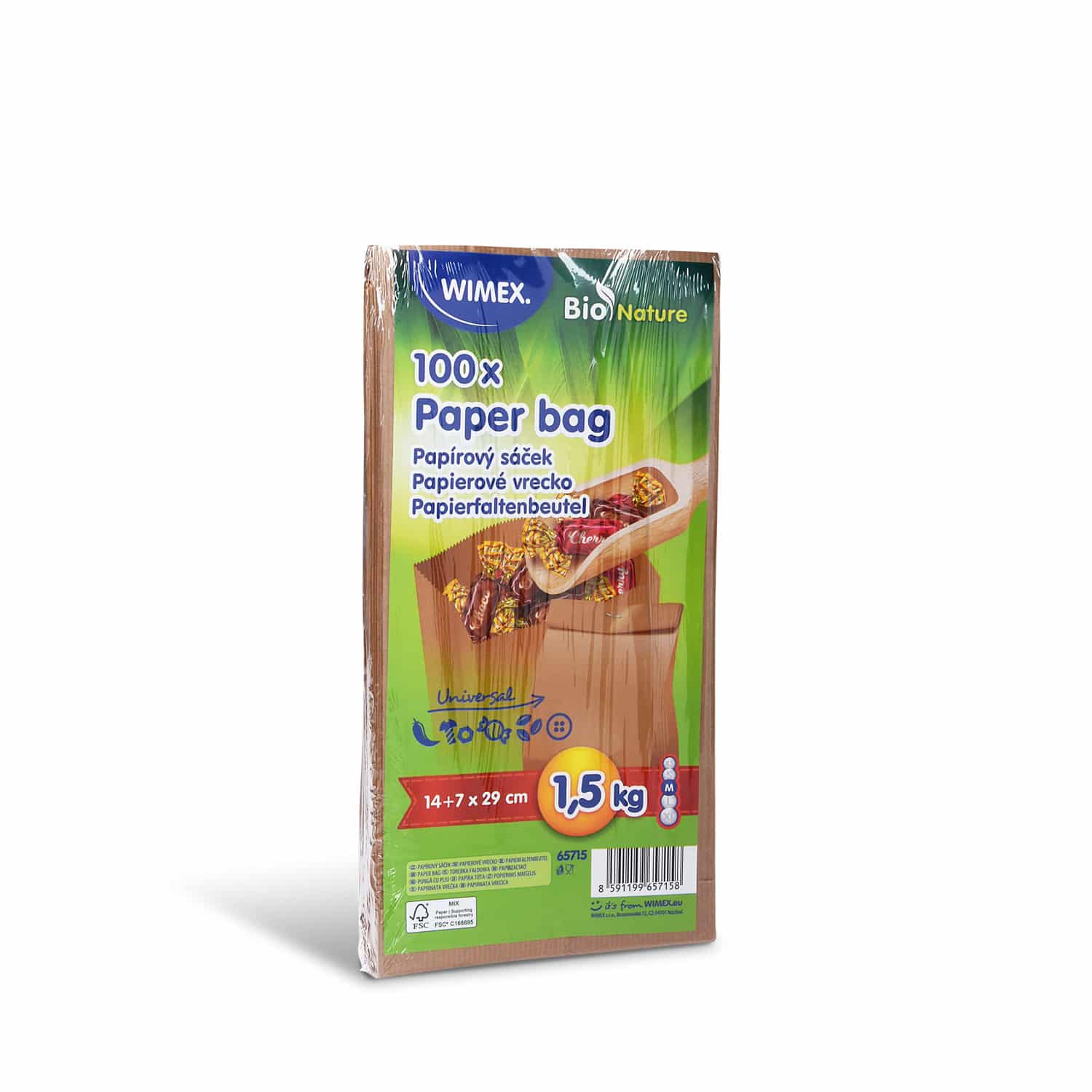 Papierfaltenbeutel braun 14+7 x 29 cm FSC Mix, Packung mit 100 Stück