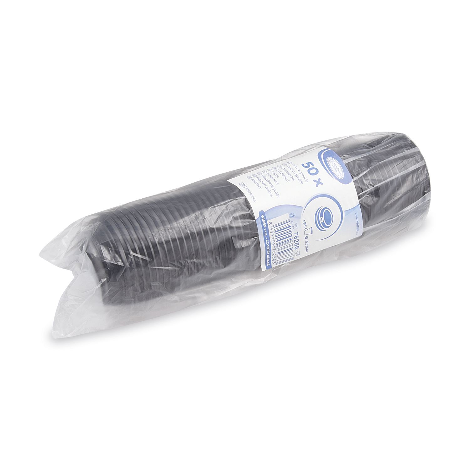 Domdeckel aus PS schwarz für Becher Ø 62 mm, Packung mit 50 Stück
