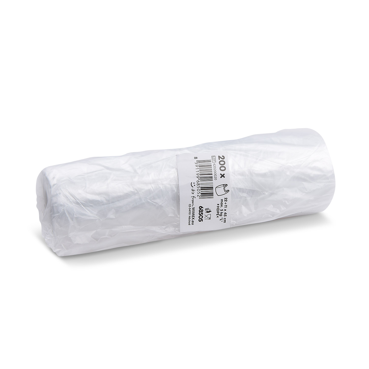 Knotenbeutel HDPE transparent 22+11 x 45 cm, Packung mit 200 Stück