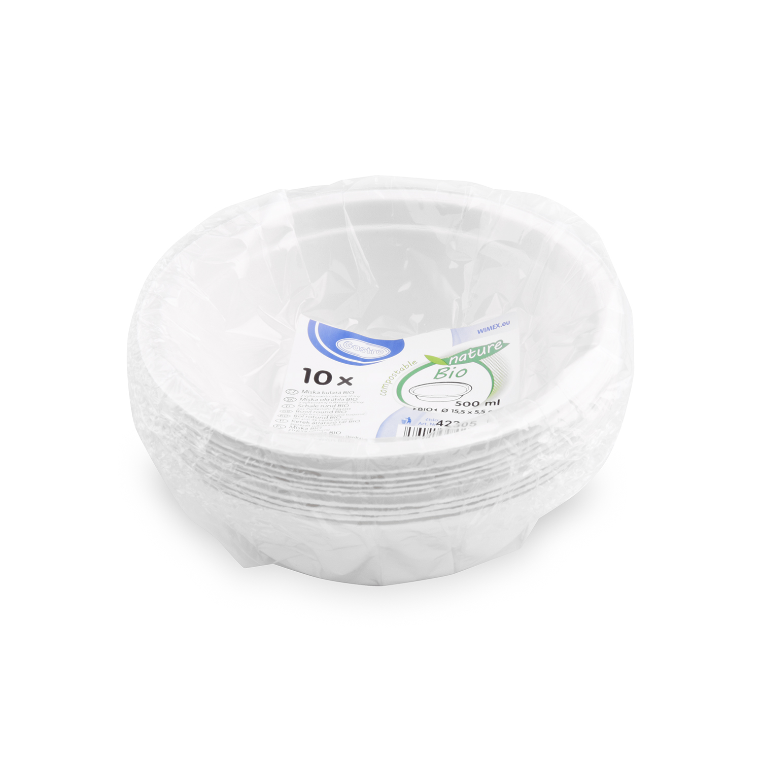Schale aus Zuckerrohr-Bagasse Ø 155 mm 500 ml natur, Packung mit 10 Stück