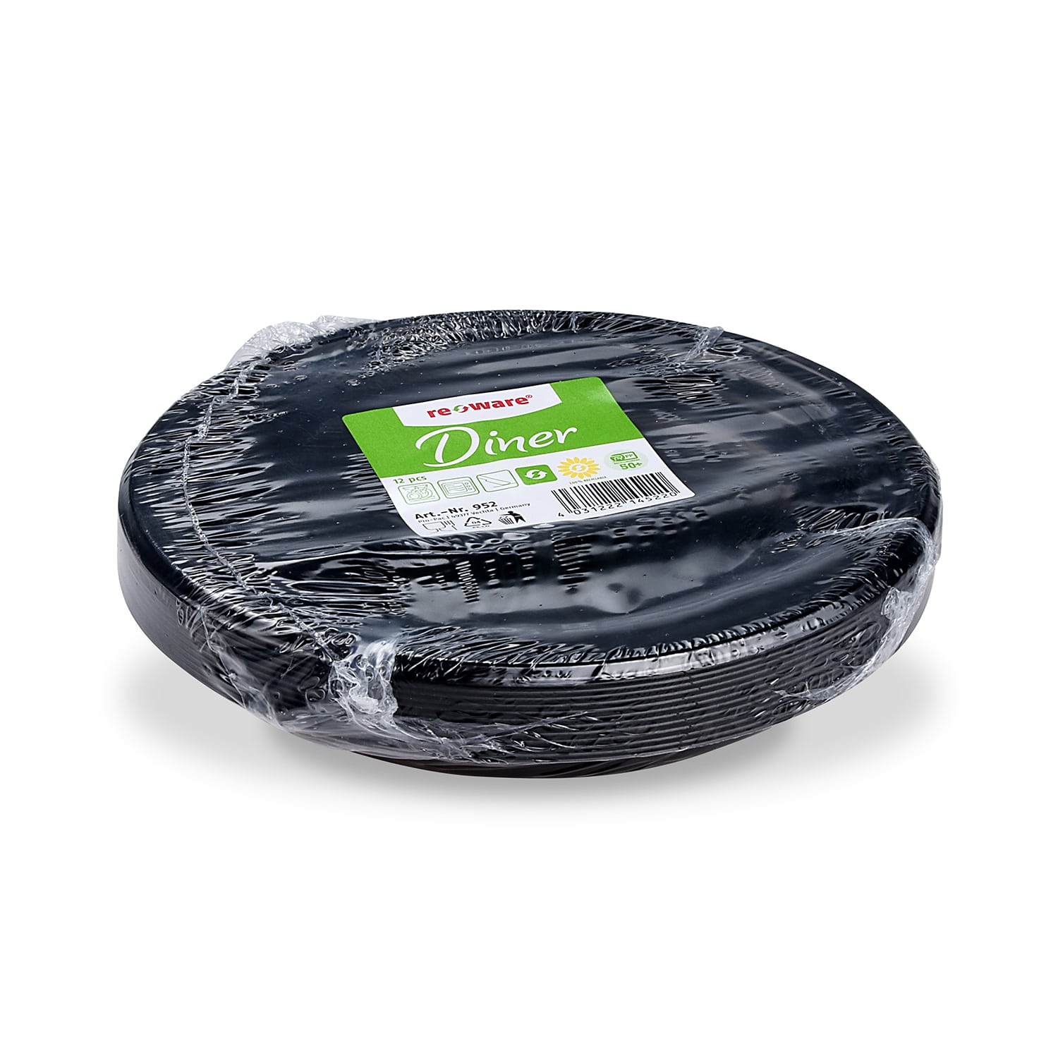 Wiederverwendbarer Teller PP schwarz Ø 22 cm, 12 Stück
