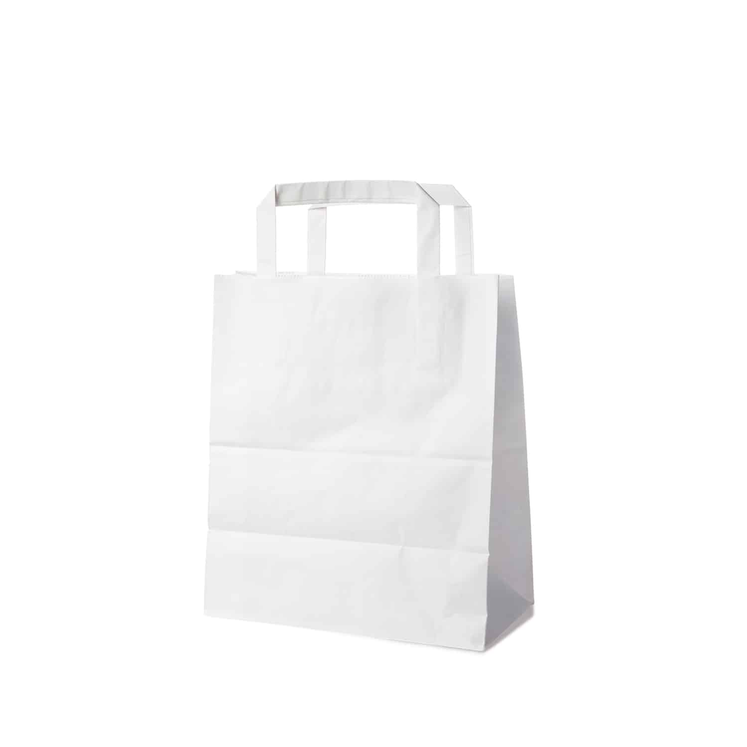 Papiertragetasche aus Papier weiss 18+8 x 22 cm, Packung à 50 Stück