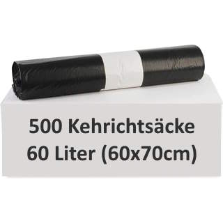 Kehrichtsack LDPE schwarz 60 x 70 cm 60 l, Karton à 20 Packungen, total 500 Stück