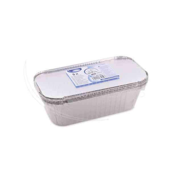 Alu-Schale eckig mit Deckel, 252 x 132 x 70 mm, 1500 ml, Packung mit 5 Sets