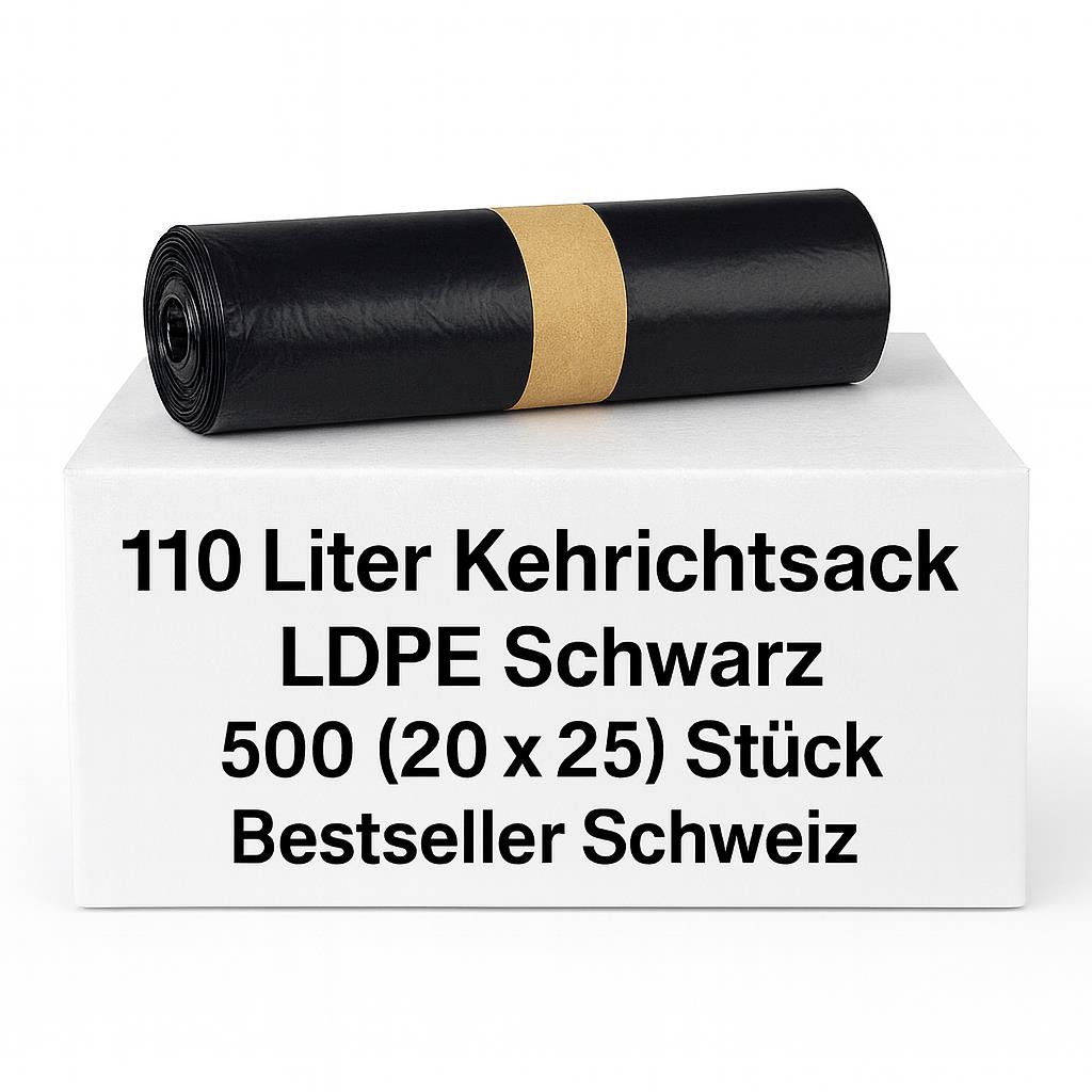 Müllsack LDPE schwarz 70 x 110 cm 120 l, Karton mit 250 Stück