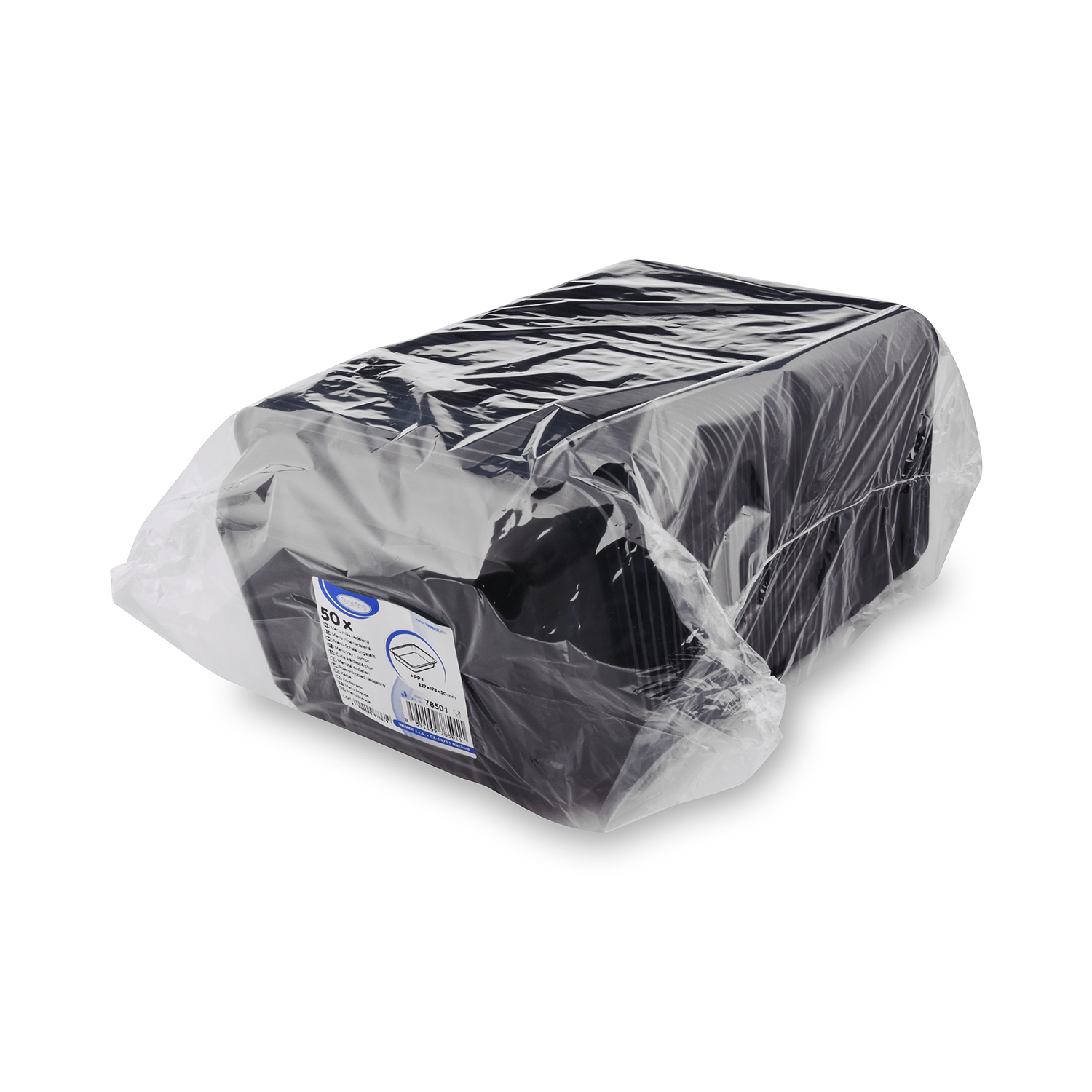 Menü-Schale PP ungeteilt schwarz 1400 ml 227 x 178 x 50 mm, Packung mit 50 Stück