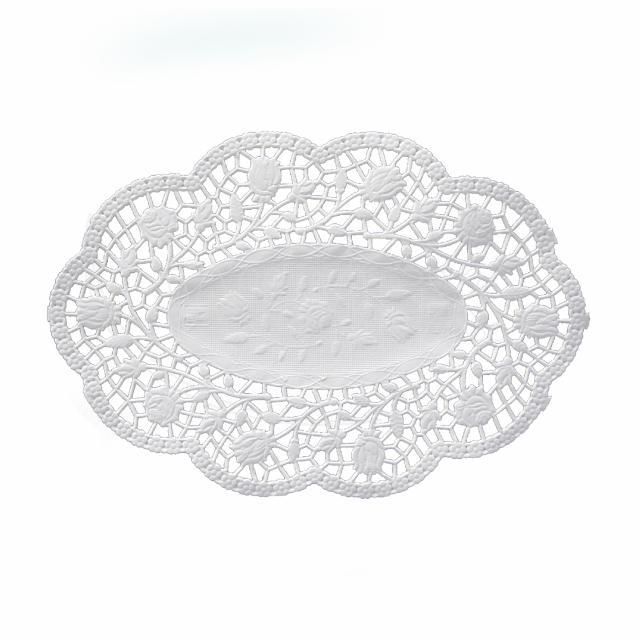 Deko-Spitze PAP oval weiss, 50 x 37 cm, Packung mit 100 Stück