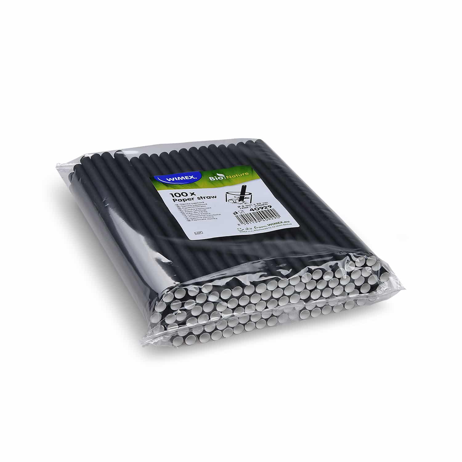 Papiertrinkhalm schwarz JUMBO Ø 8 mm x 20 cm, Packung mit 100 Stück