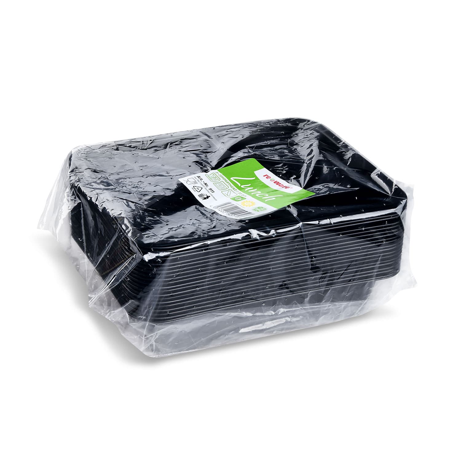 Menü-Schale PP schwarz 1040 ml, 227 x 178 x 49 mm, Packung mit 20 Stück