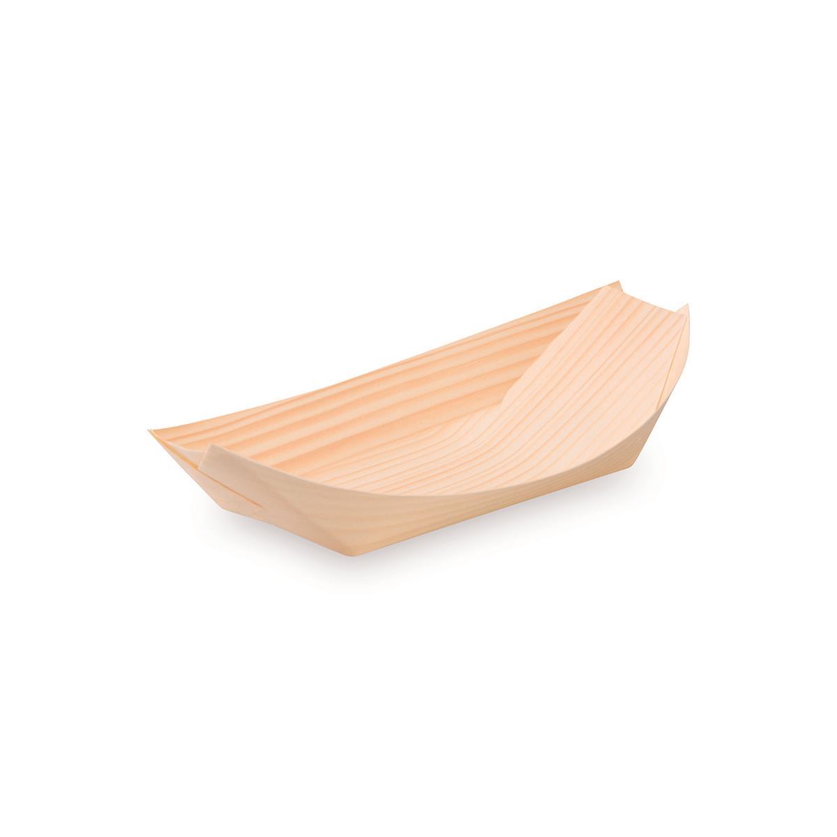 Fingerfood-Schale Holz FSC 100% Schiffchen 16,5 x 8,5 x 3,1 cm, Packung mit 100 Stück