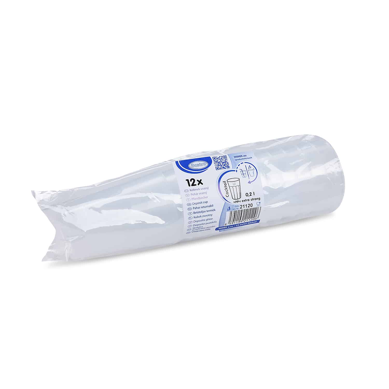 Pfandbecher aus PP klar, 0,2 l, Ø 70 mm, Packung mit 12 Stück