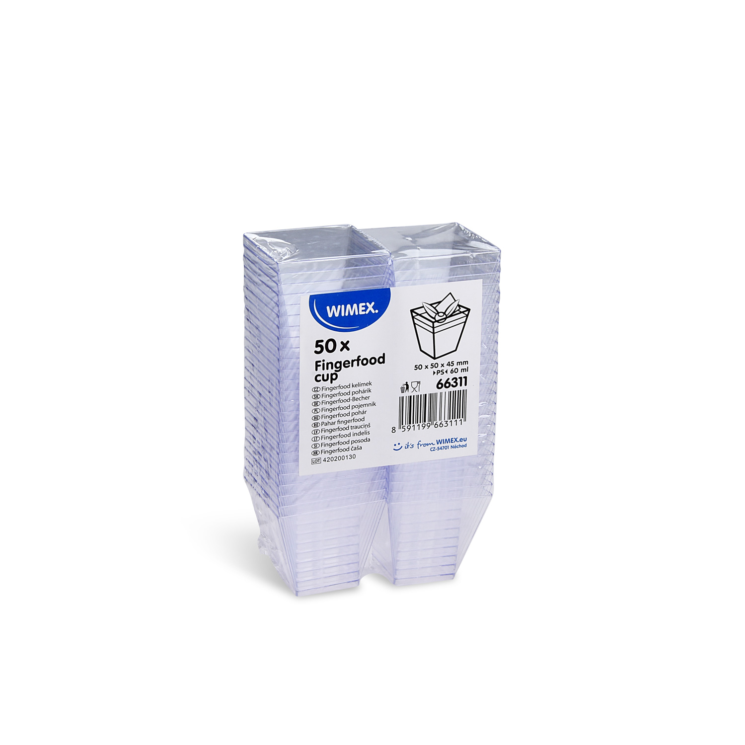 Fingerfood-Becher PS eckig glasklar 60 ml, Packung mit 50 Stück