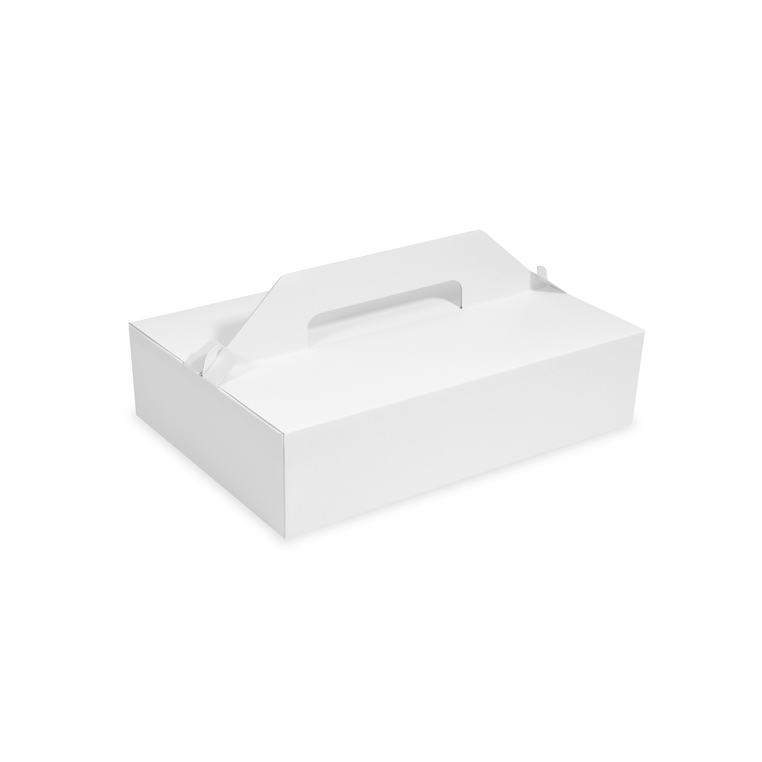 Tortenkarton aus PAP-Recycling mit Henkel weiss 27 x 18 x 8 cm, Packung mit 50 Stück