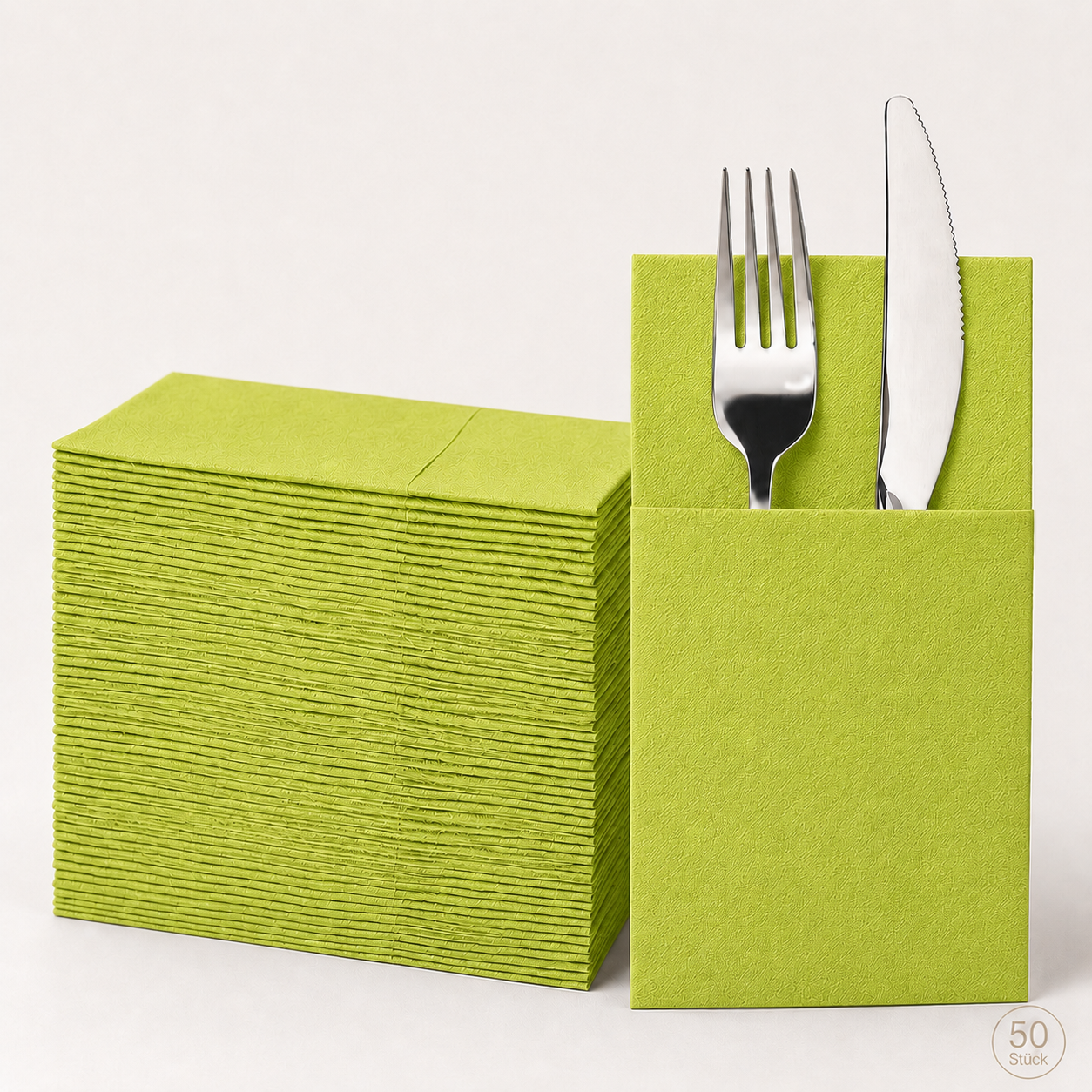 Besteckserviette aus PAP FSC Mix-Airlaid gelbgrün 40 x 32 cm, Packung mit 50 Stück