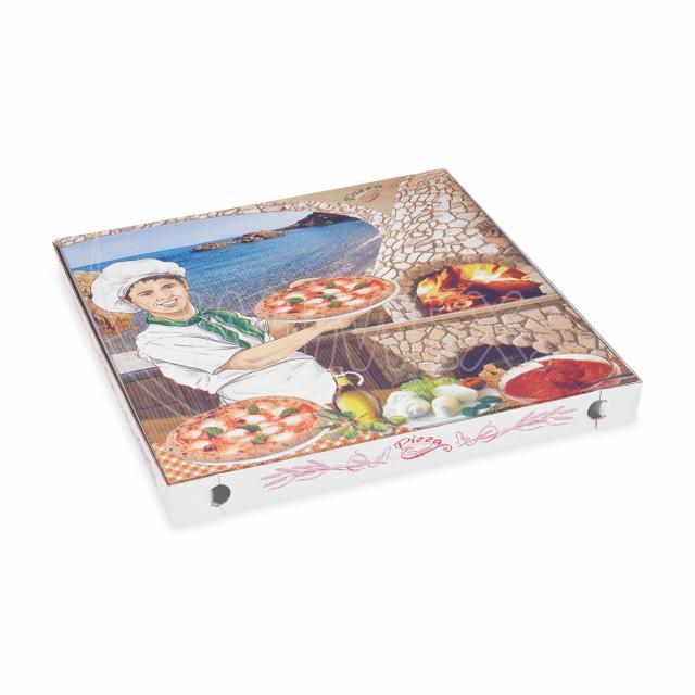 Pizzakarton aus PAP, weiss bedruckt, 40 x 40 x 4 cm, Packung mit 100 Stück