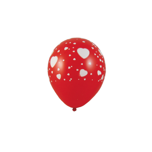 Herz-Luftballons aus Latex, Ø 30 cm, weiss/rot, Motiv, Packung mit 5 Stück