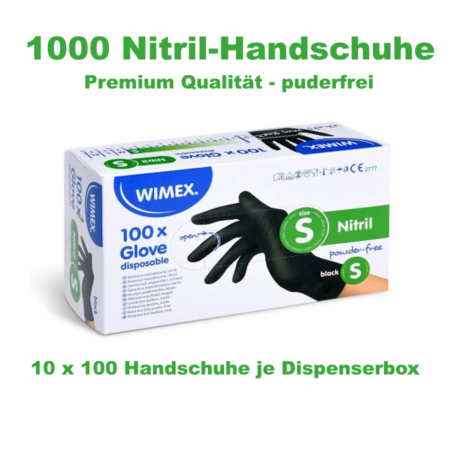 Nitrilhandschuh ungepudert schwarz Grösse S, Karton mit 1000 Stück