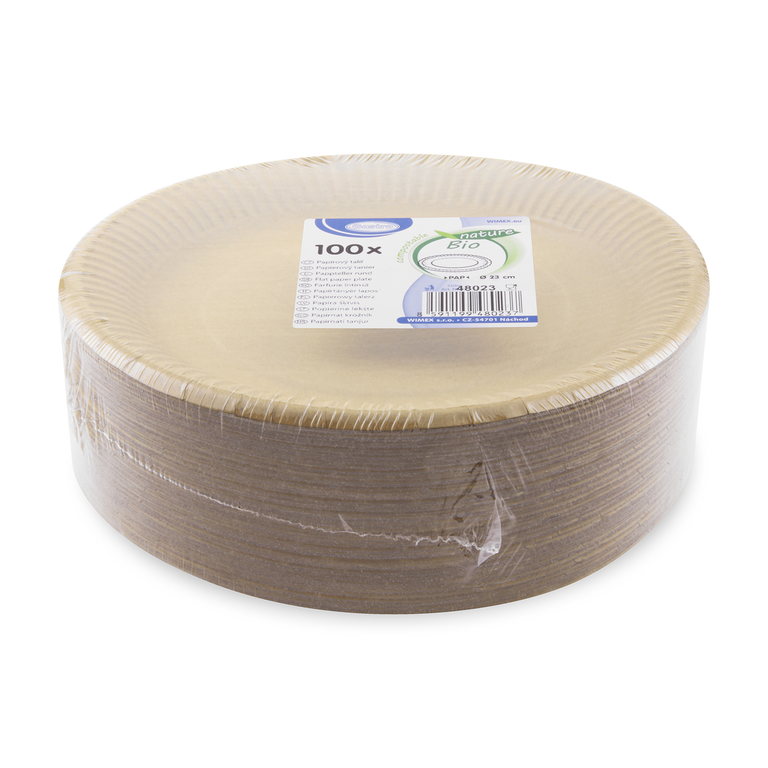 Pappteller aus Papier FSC Mix, kraft, Ø 23 cm, Packung mit 100 Stück