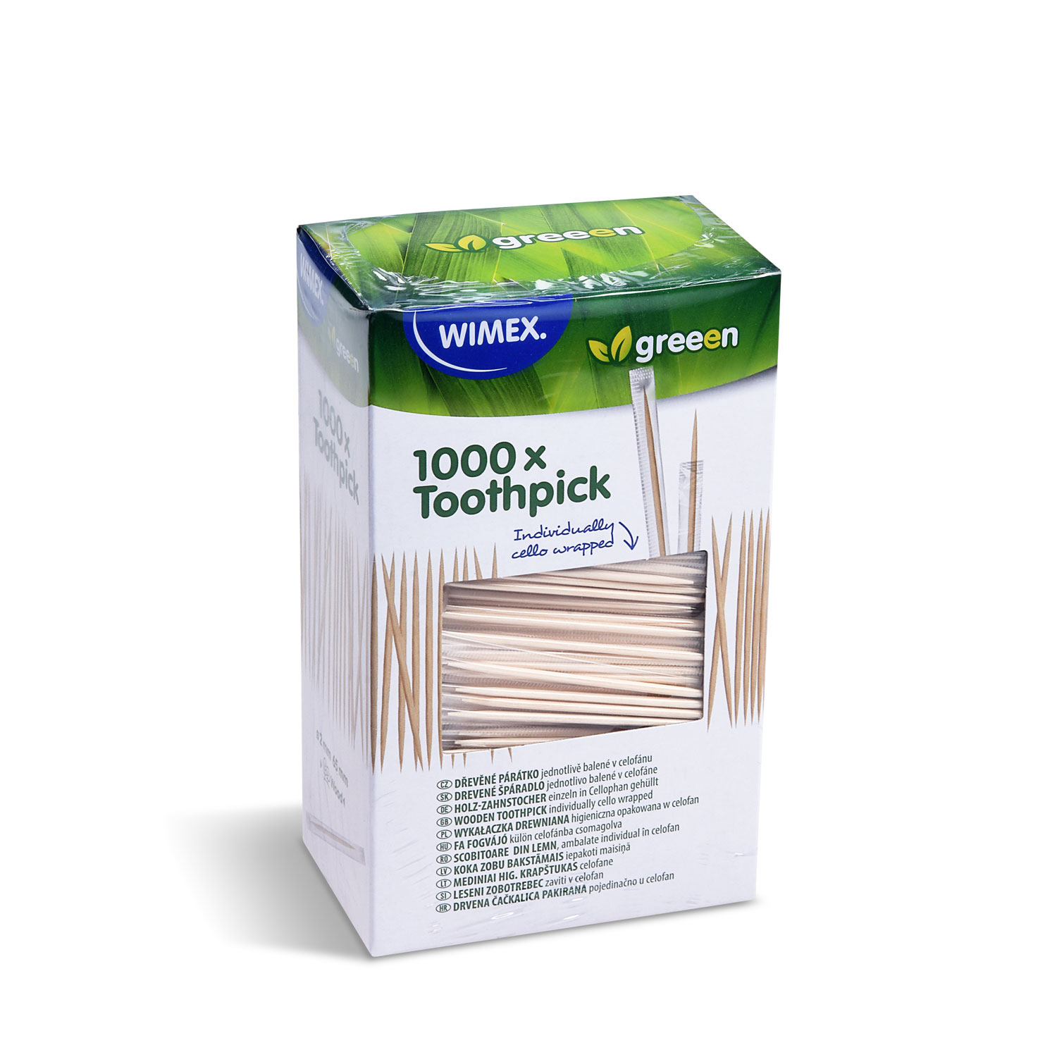 Zahnstocher aus Holz FSC 100% Ø 2 x 65 mm, einzeln in Cellophan verpackt, Packung mit 1000 Stück