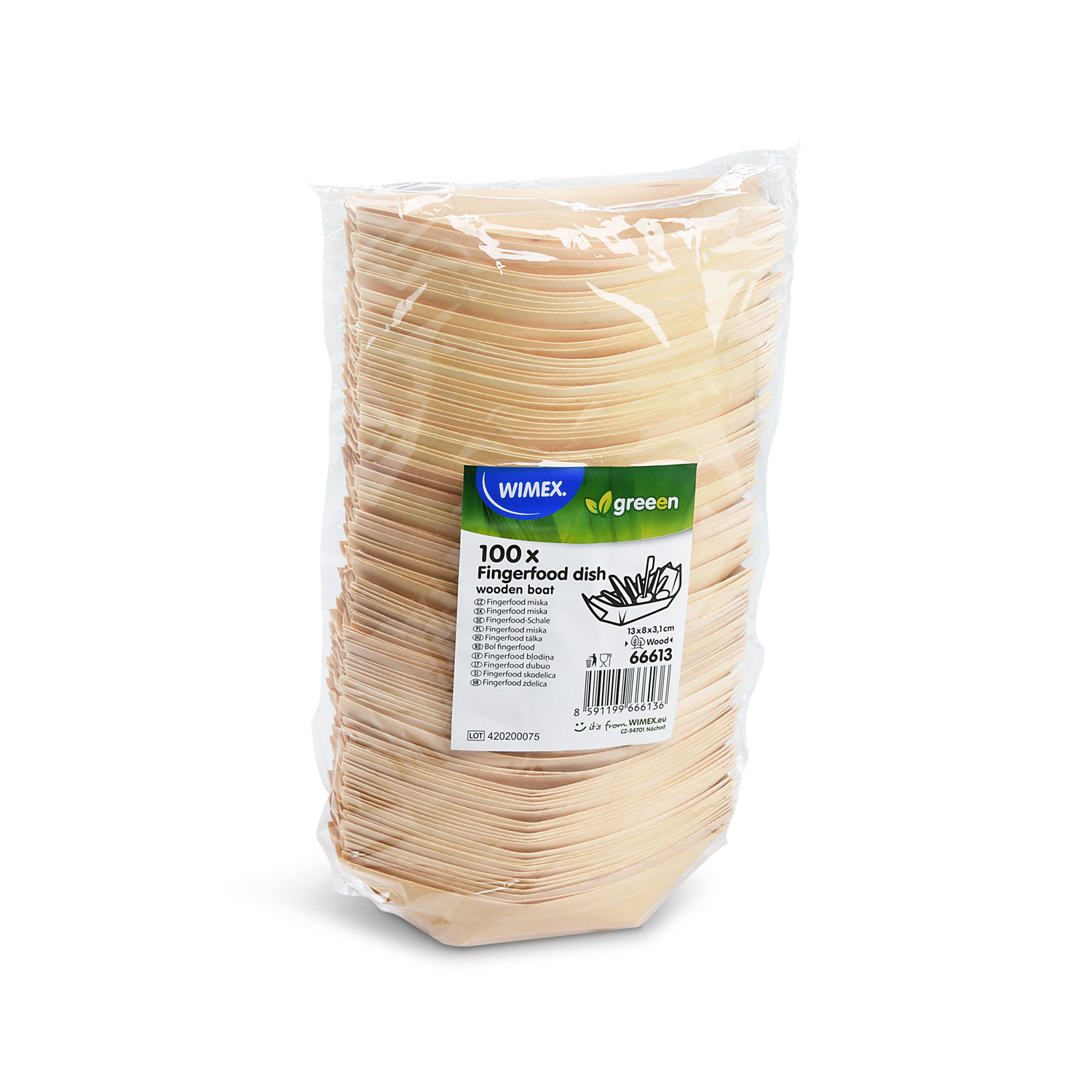 Fingerfood-Schale Holz FSC 100% Schiffchen 13 x 8 cm, Packung mit 100 Stück