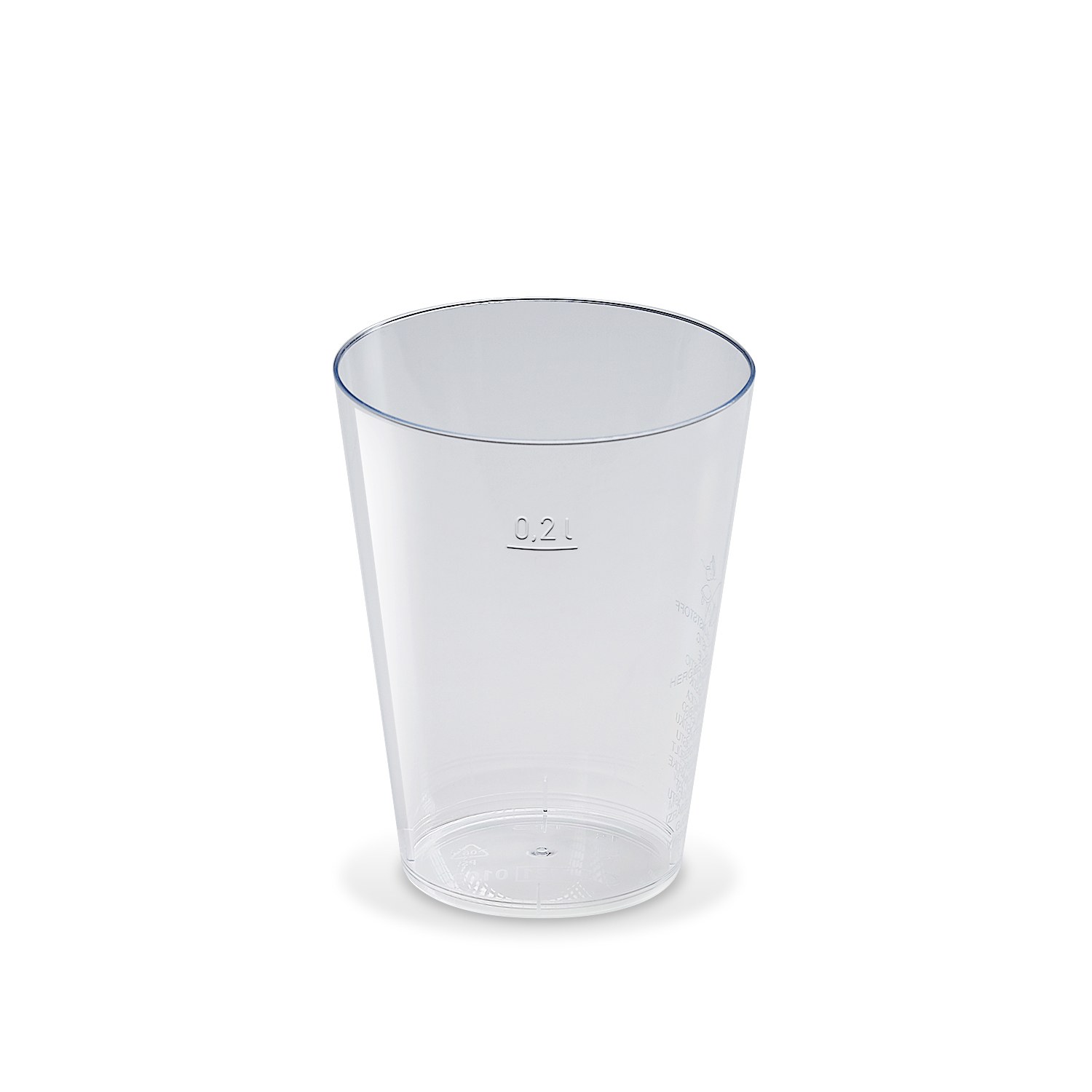 Trinkglas aus PS klar, Ø 75 mm, 0,2 l, Packung mit 50 Stück