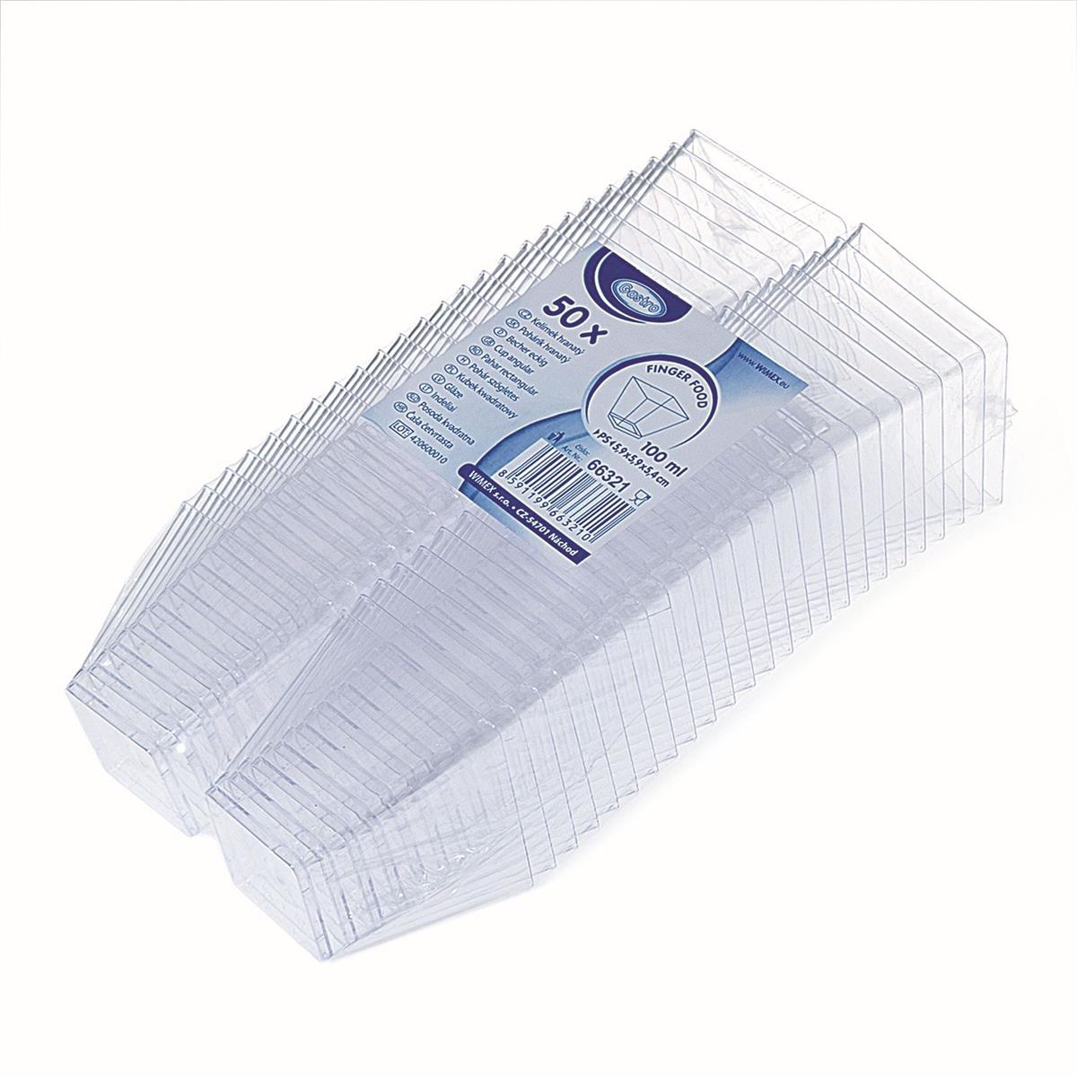 Fingerfood-Becher PS eckig glasklar 100 ml, Karton 20 x 50 Stück