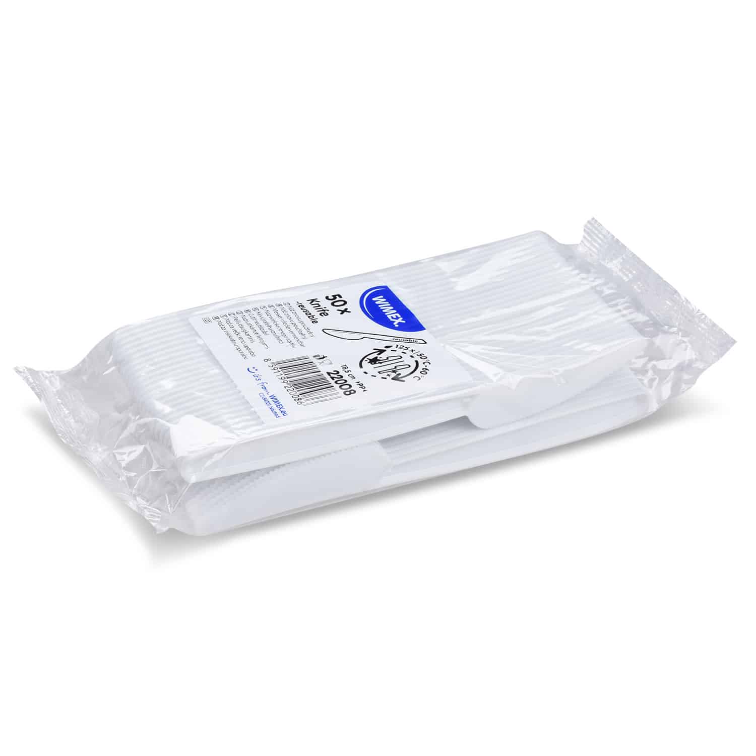 Wiederverwendbares Messer aus PP, 18,5 cm, weiss, Packung mit 50 Stück