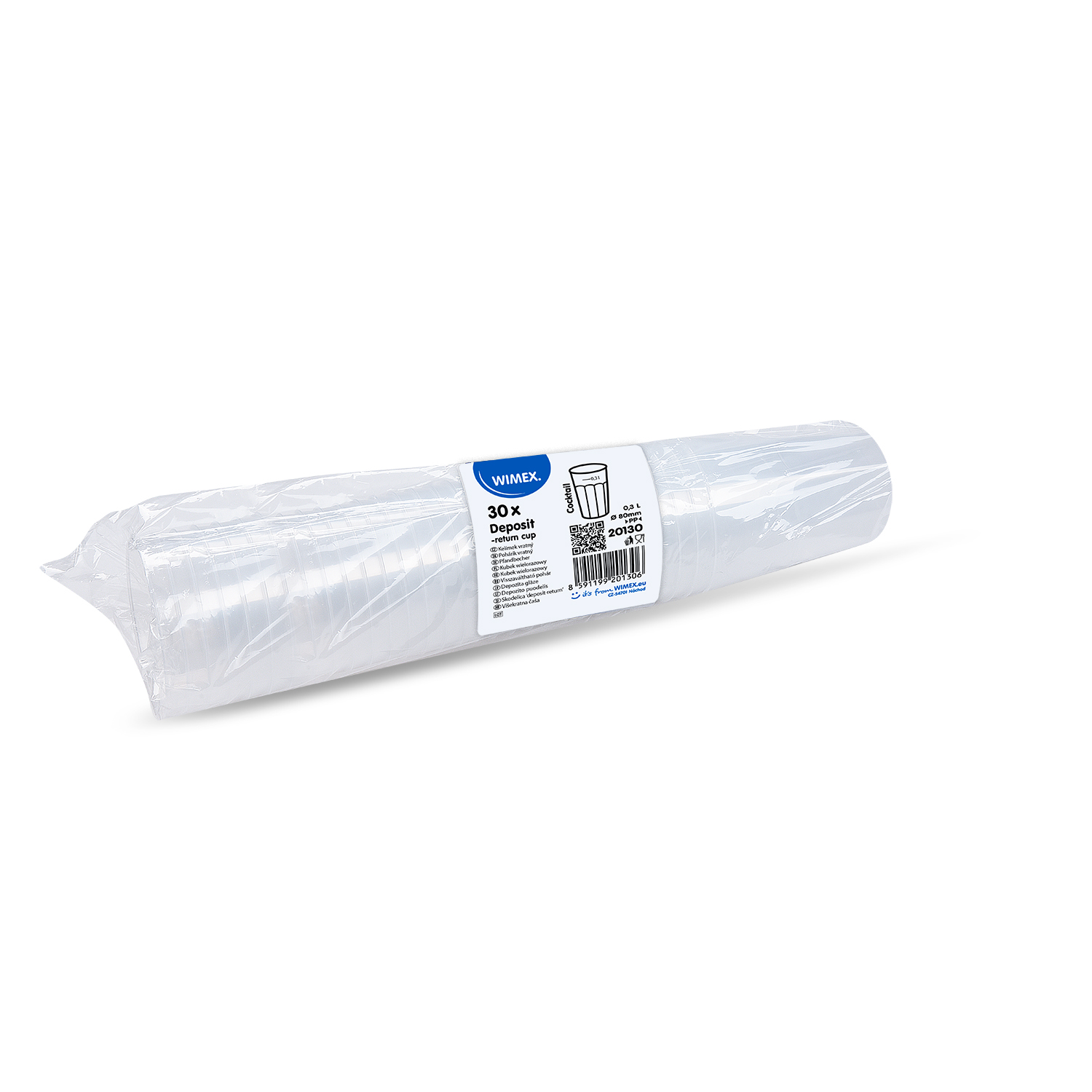 Pfandbecher PP wiederverwendbar Cocktail Ø 80 mm 0,3 l klar, Packung mit 30 Stück