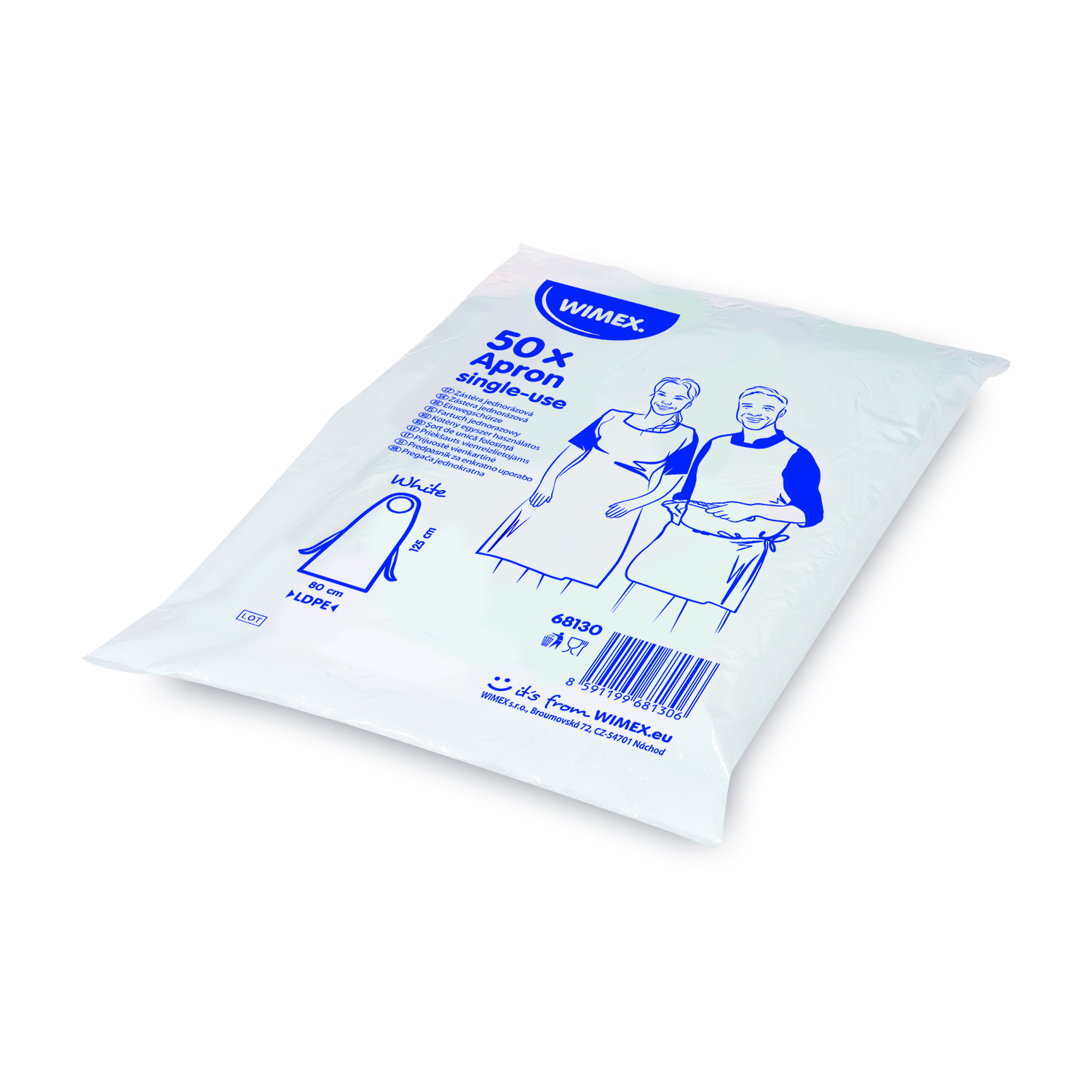 Einwegschürze LDPE weiss 80 x 125 cm, Packung mit 50 Stück