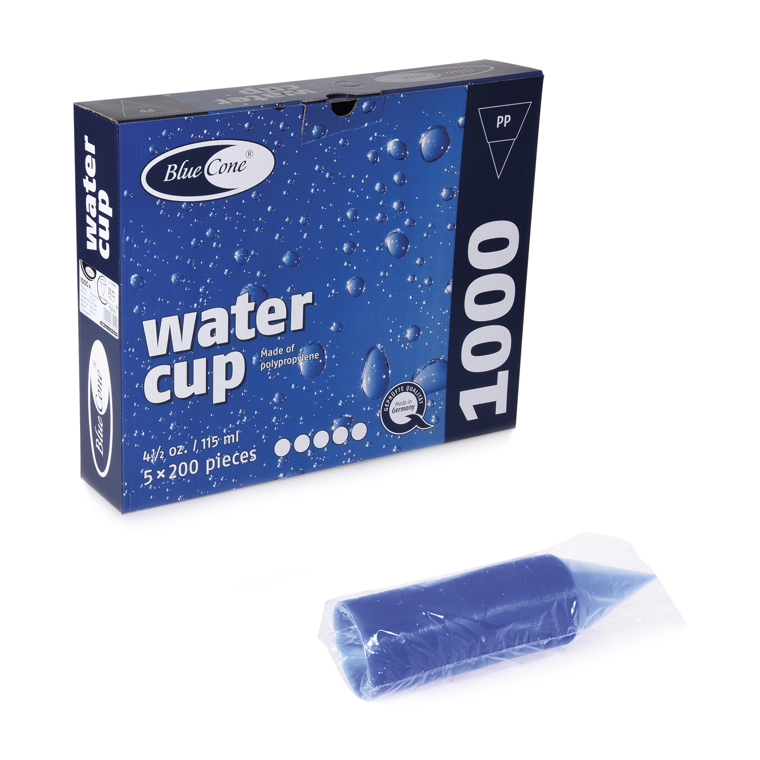 Wasserbecher PP Blue Cone Ø 70 mm, 115 ml, blau, Packung mit 1000 Stück