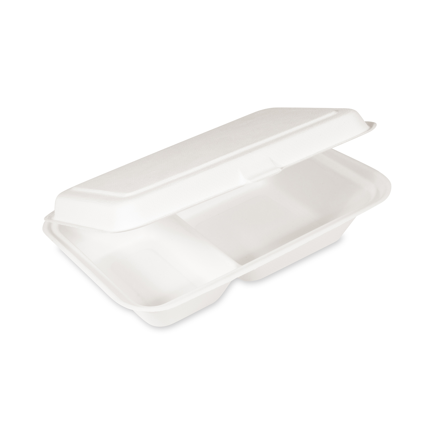 Lunch-Box aus Zuckerrohr-Bagasse, 2-geteilt, 620 ml, weiss, Packung mit 50 Stück