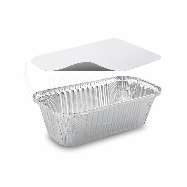 Alu-Schale eckig mit Deckel, 252 x 132 x 70 mm, 1500 ml, Packung mit 5 Sets