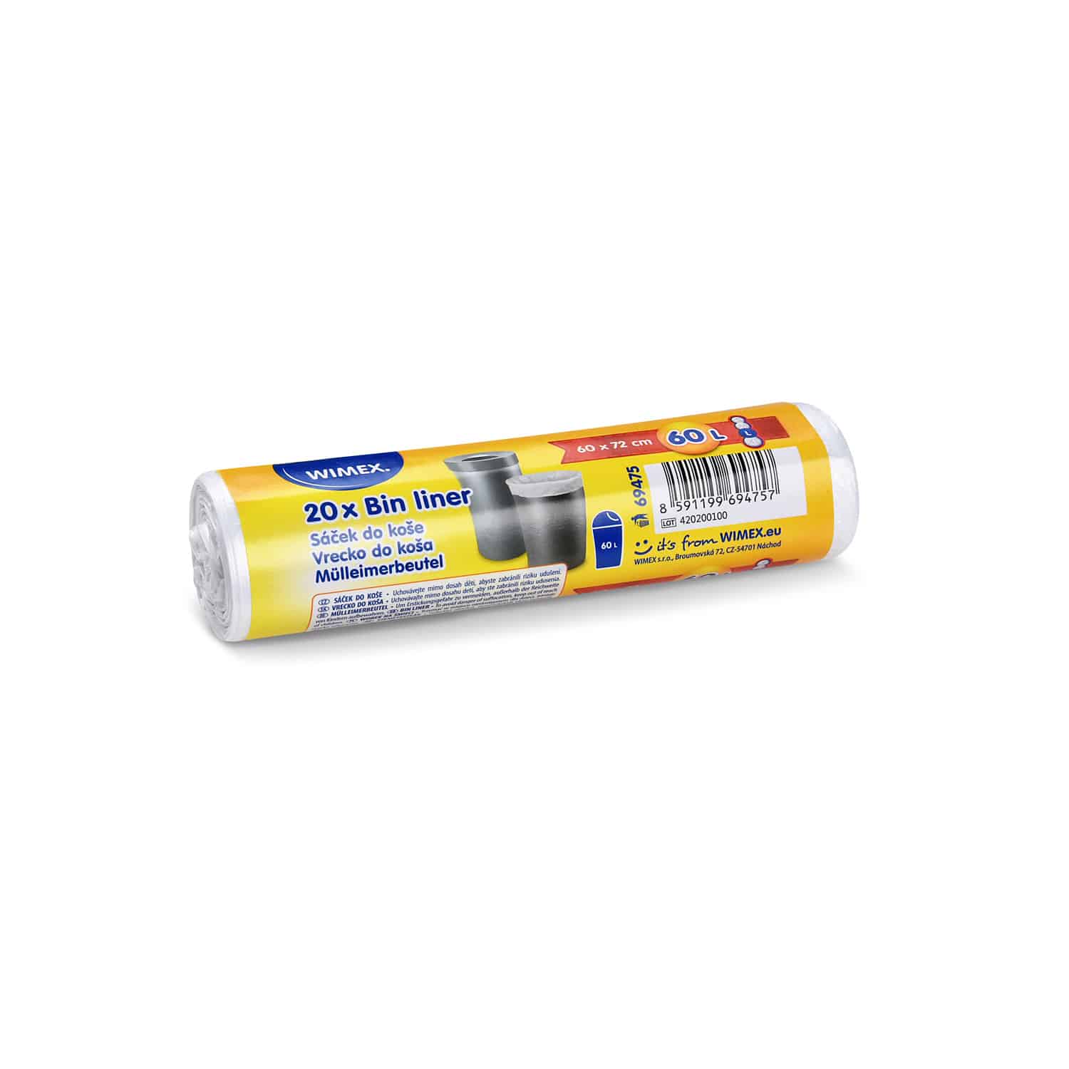 Mülleimerbeutel HDPE weiss 60 x 72 cm 60 L, Packung mit 20 Stück