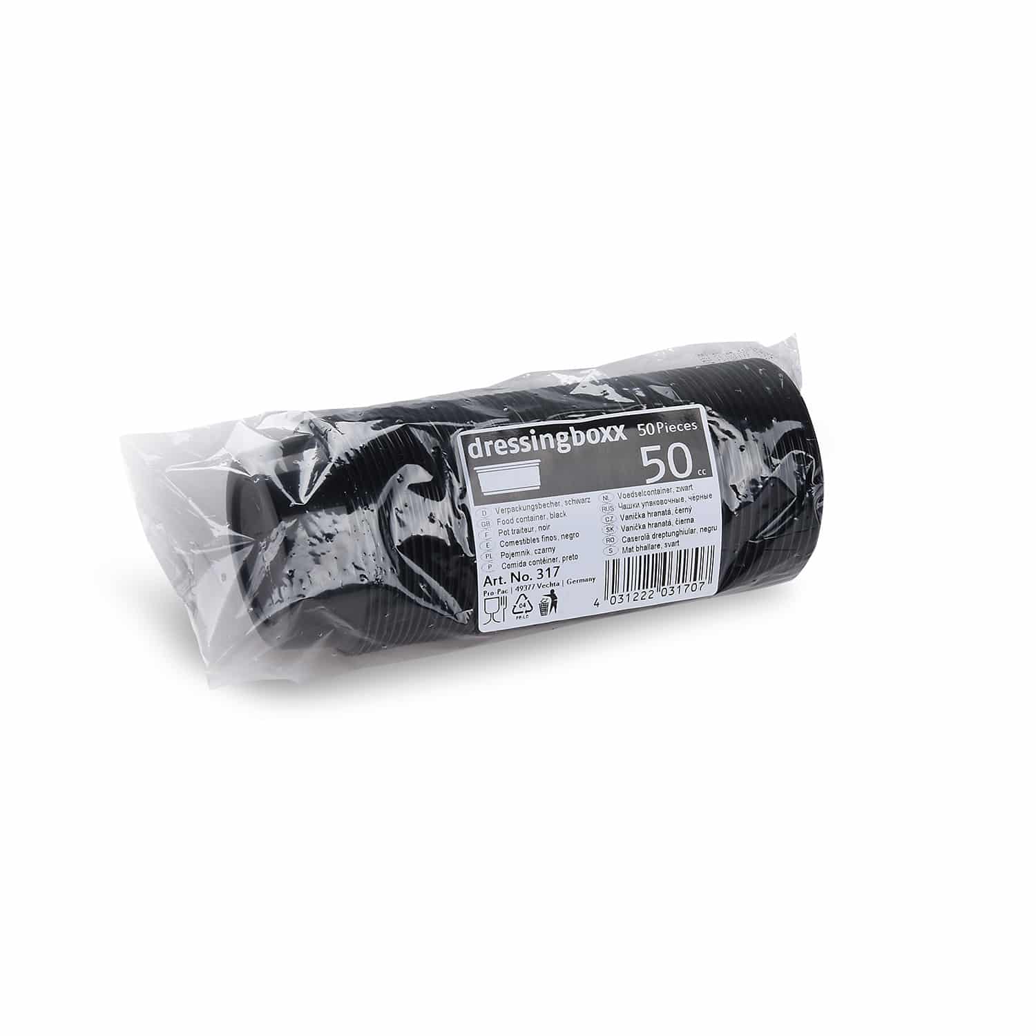 Dressingbecher PP schwarz Ø 70 x 24 mm, 50 Stück Packung