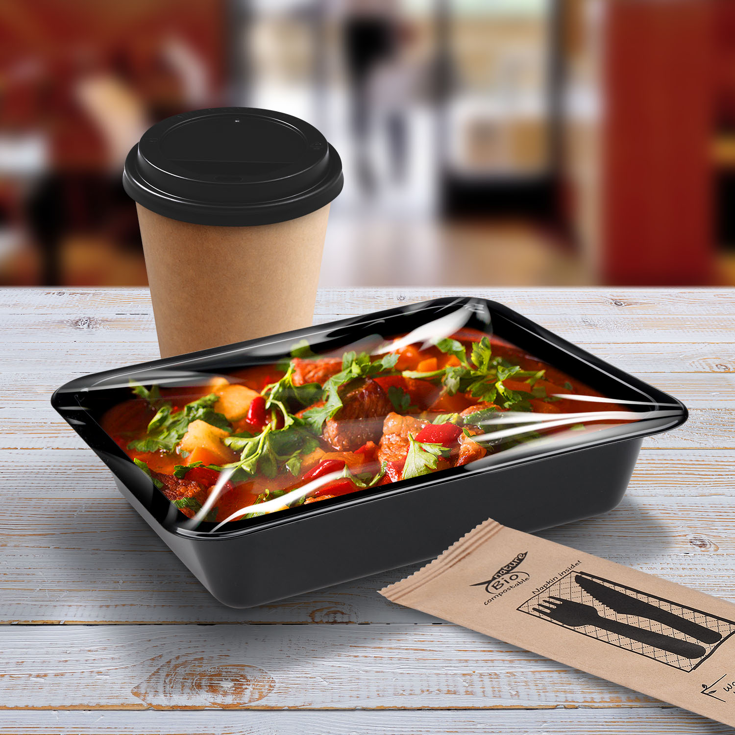 Menüschale PP schwarz ungeteilt 227 x 178 x 49 mm, Packung mit 50 Stück
