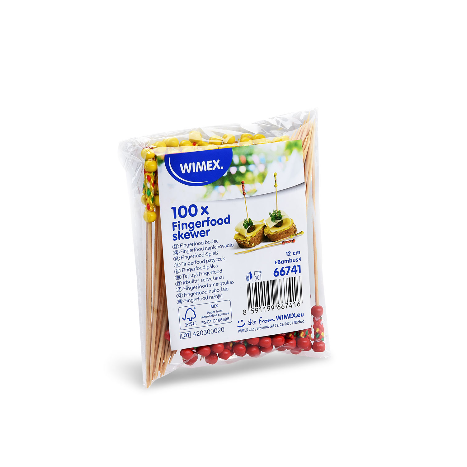 Fingerfood-Spieß aus Bambus FSC 100% mit Kordel, 12 cm, Packung mit 100 Stück