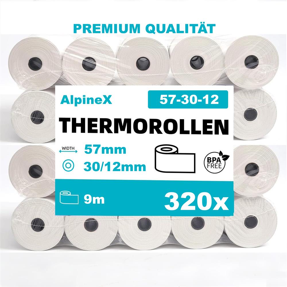 Thermo Bonrolle PAP FSC Mix 57/30/12 mm x 9 m weiss, Karton mit 32 Packungen à 10 Stück