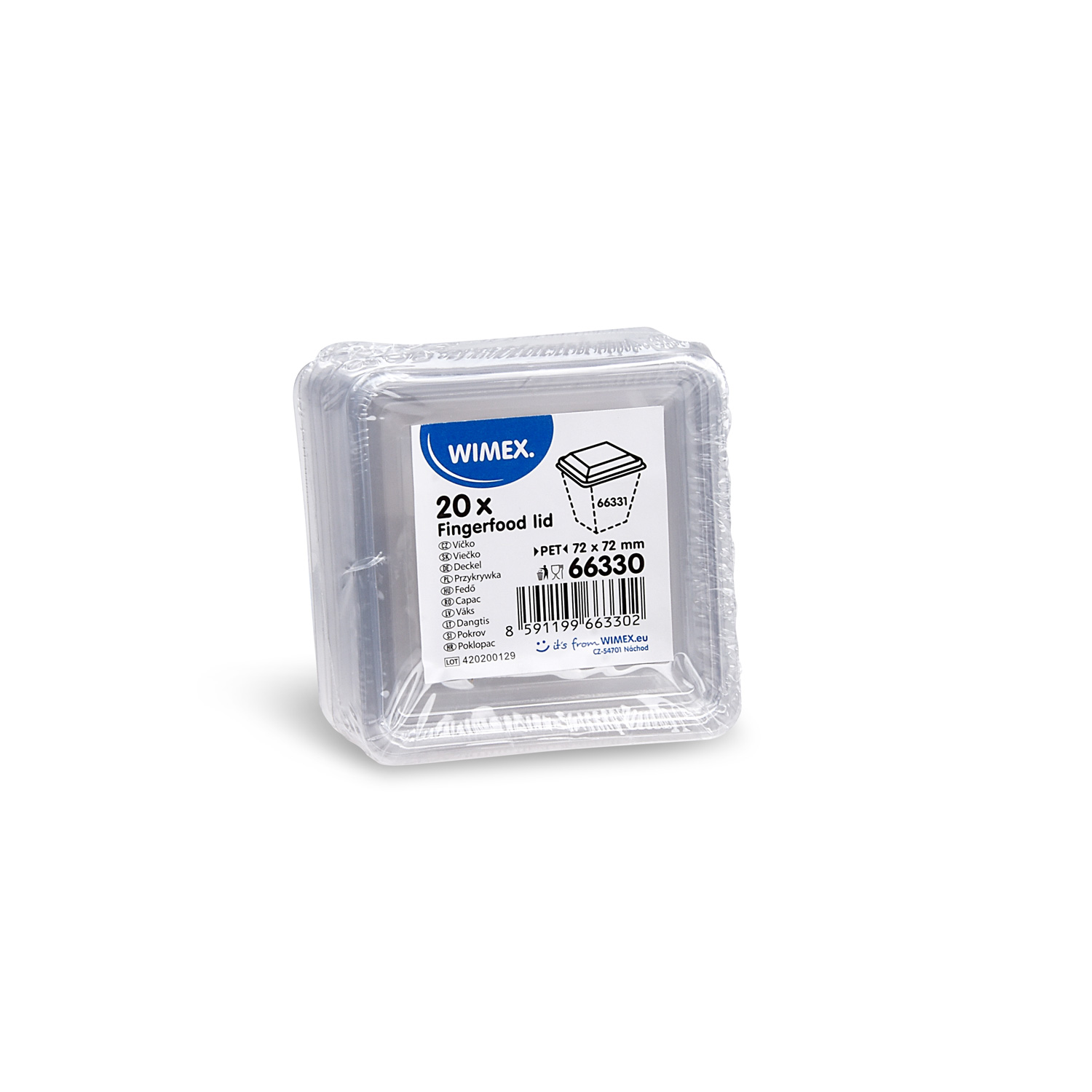 PET-Deckel für Fingerfood-Becher 72 x 72 mm klar, Packung mit 20 Stück