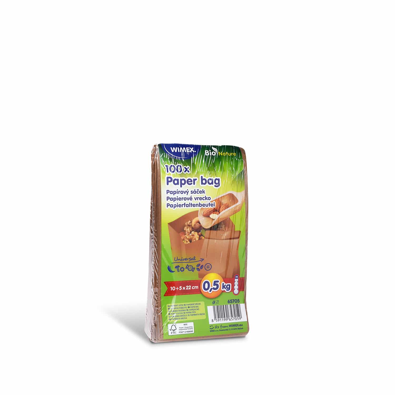 Papierfaltenbeutel Papier FSC Mix braun 10+5 x 22 cm, Packung mit 100 Stück