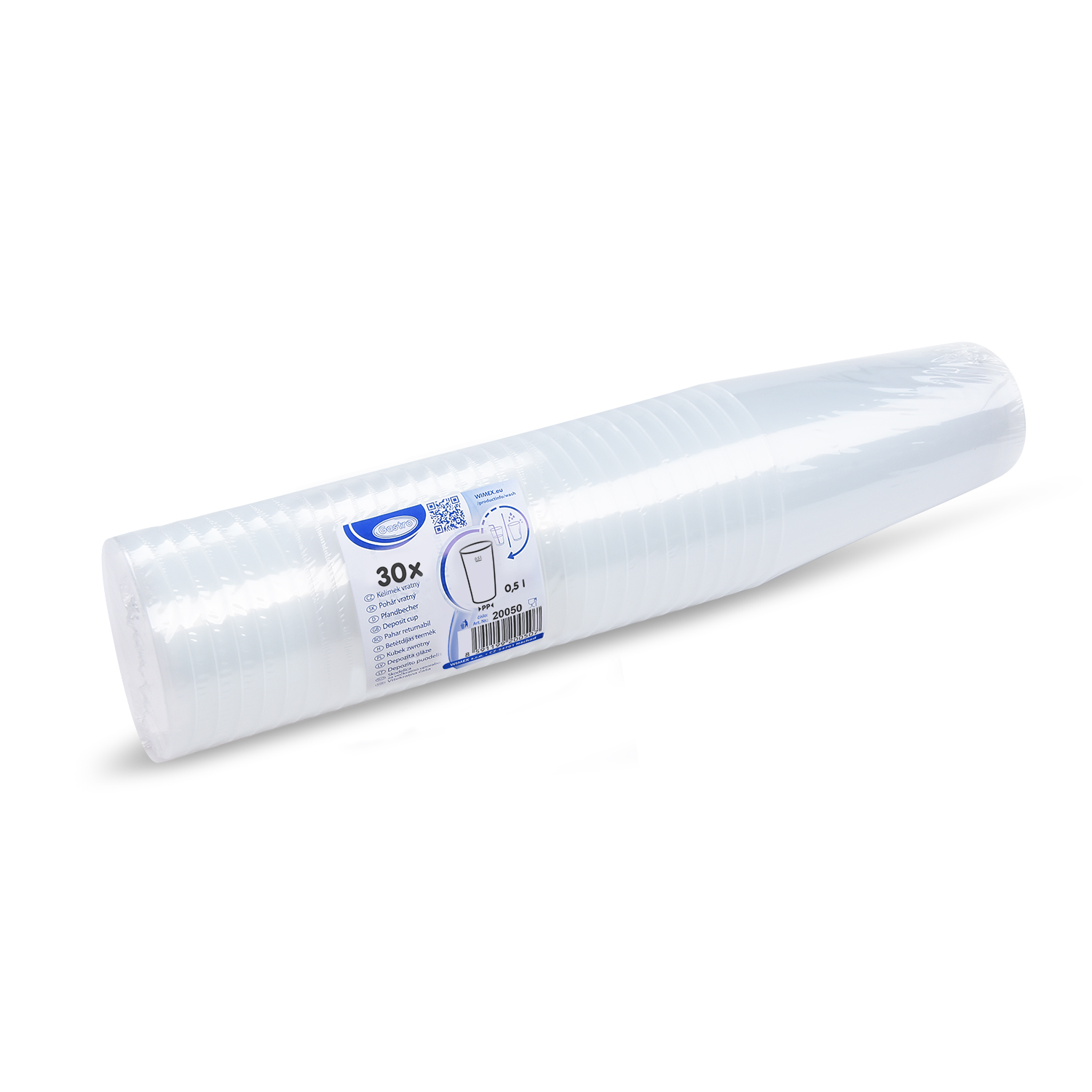 Pfandbecher aus PP klar 0,5 l Ø 91 mm, Packung mit 30 Stück