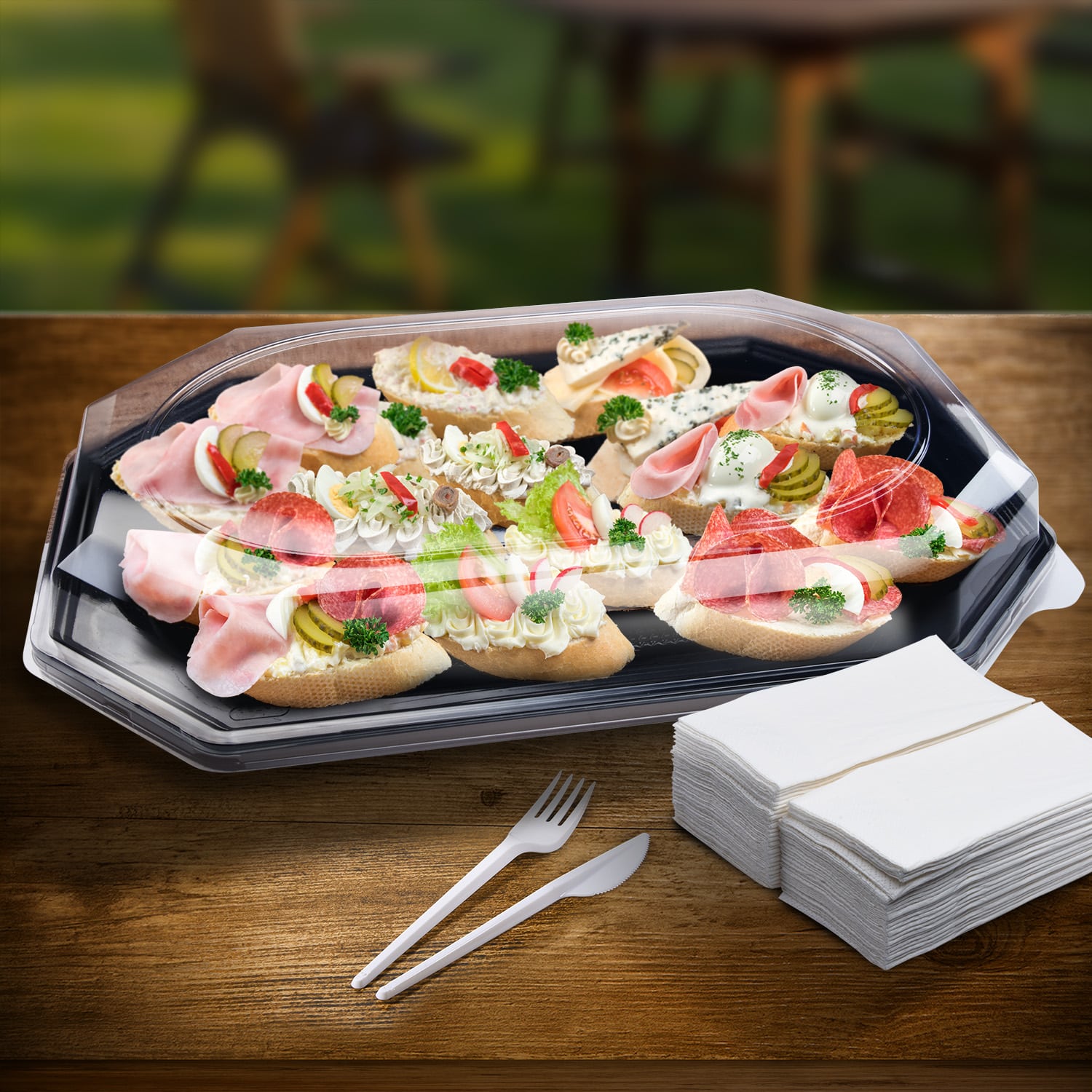 Catering-Platte rPET schwarz 54 x 36 cm, Packung mit 10 Stück