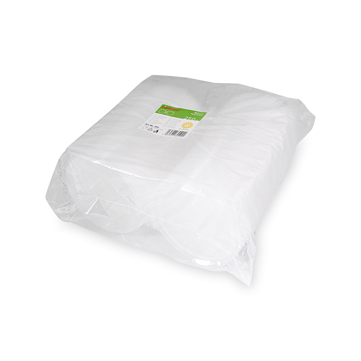 Achteckbecher aus PP klar 250 ml, Ø 140 x 38 mm, Packung mit 50 Stück