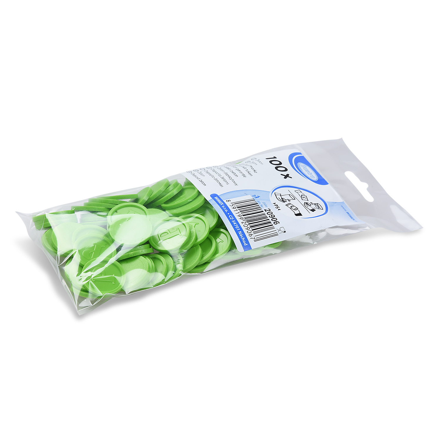 Pfandmarke aus PS Ø 23 mm dunkelgrün, Packung mit 100 Stück