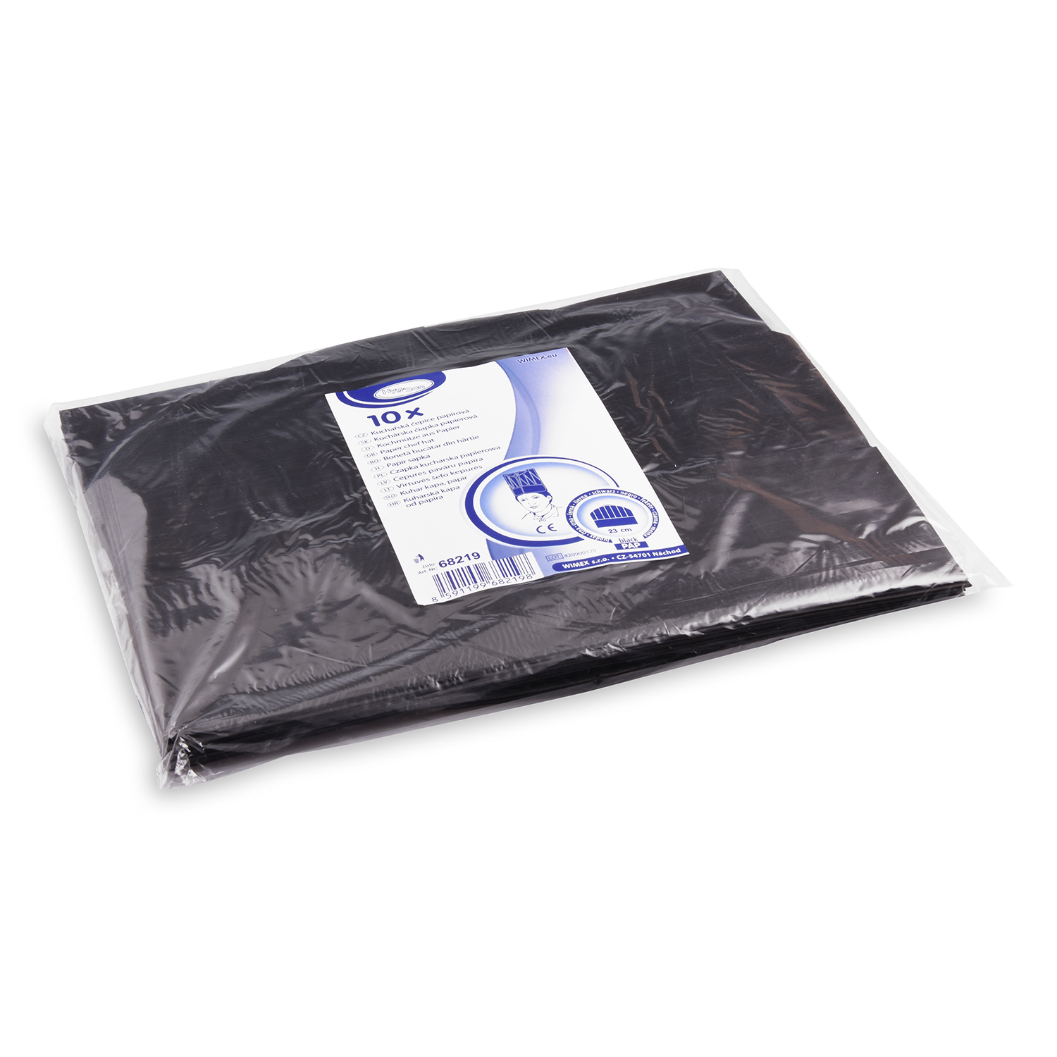 Kochmütze PAP schwarz, 56-62 x 23 cm, Packung mit 10 Stück