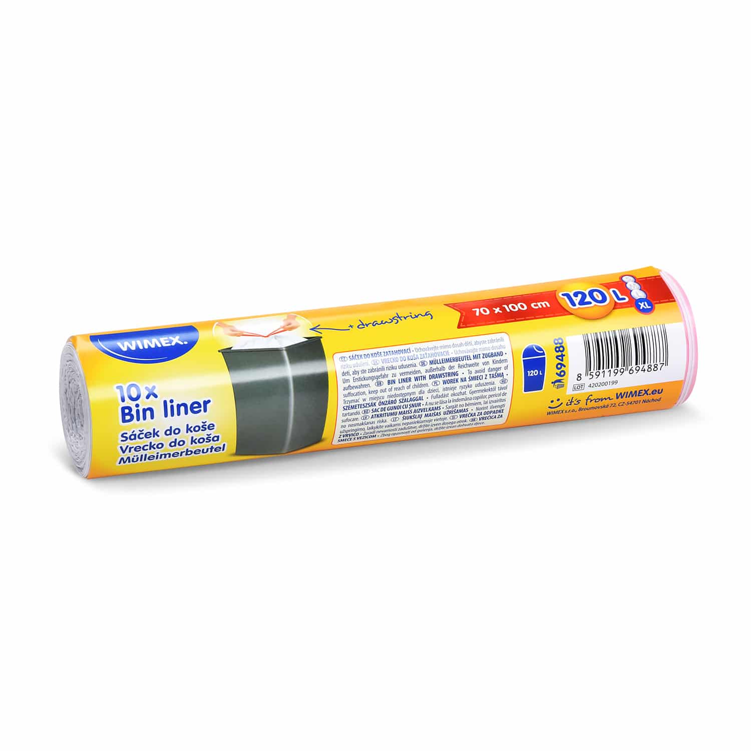 Mülleimerbeutel HDPE weiss 70 x 100 cm 120 L XL mit Zugband, Packung mit 10 Stück