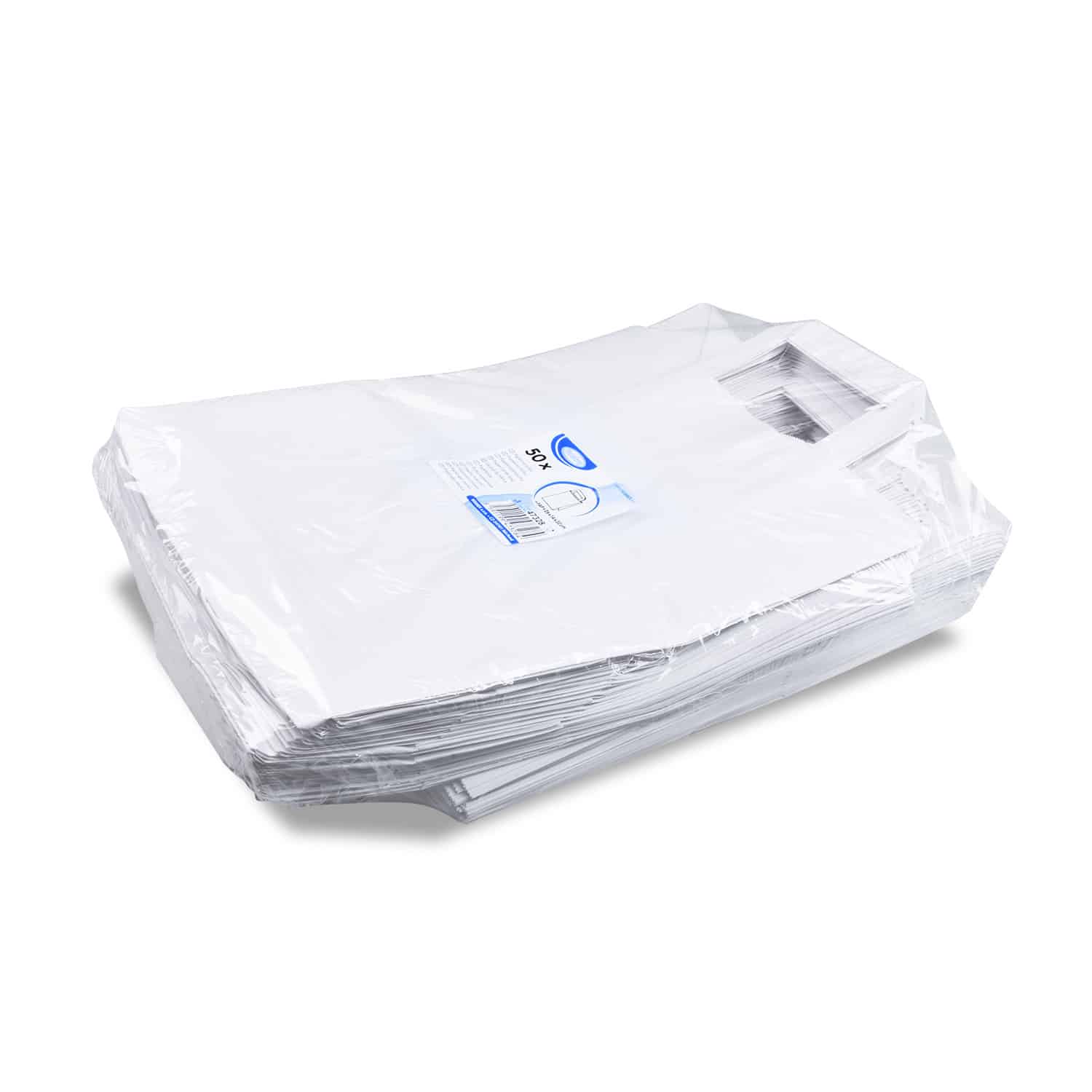 Papiertragetasche aus Papier FSC Mix weiss 26+14 x 32 cm, Packung mit 50 Stück